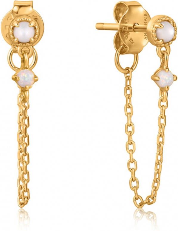 Ania Haie Oorbellen Mother Of Pearl And Opal Chain Drop Stud Earrings Goudkleurig