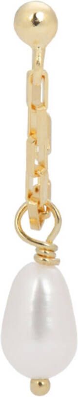Anna + Nina Pearl Stud Chain enkele oorsteker verguld