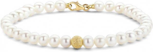 Diamond Point Geelgouden armband witte zoetwaterparel Riviè, ra