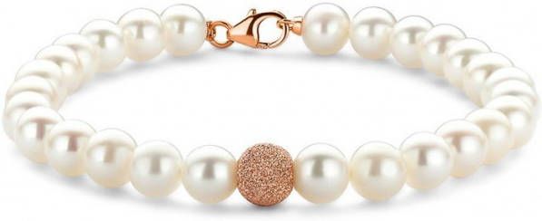 Diamond Point Ros&#xE9, gouden armband witte zoetwaterparel Rivi&#xE8, ra