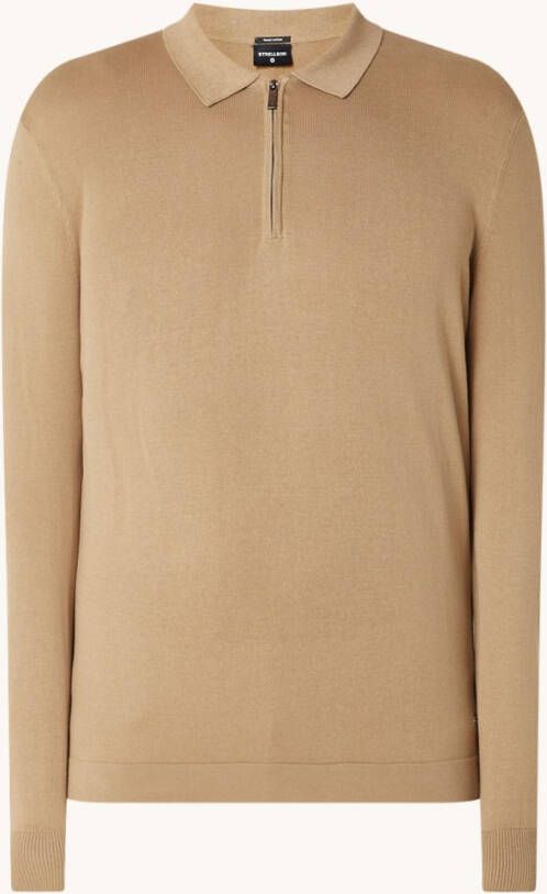 Strellson Vincent fijngebreide regular fit polo met halve rits