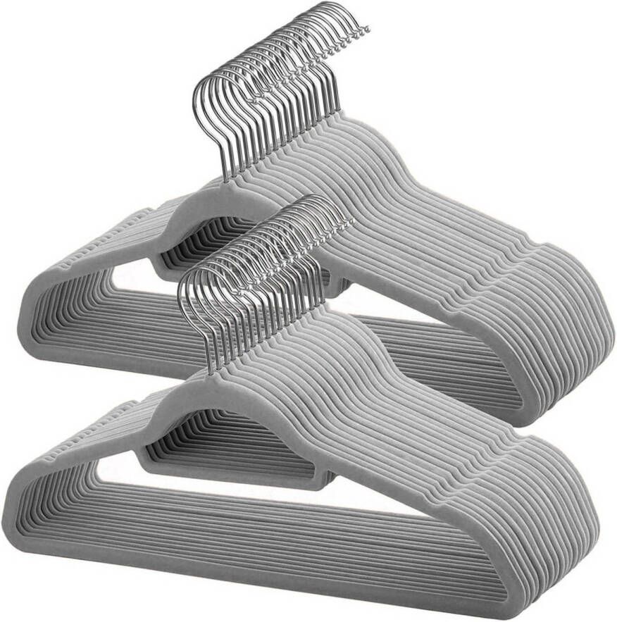 Acaza Set Van 50 Anti slip Kleerhangers, Dunne Kledinghangers Met Fluweel, Kapstokken Met Broeklat Of Roklat, Grijs