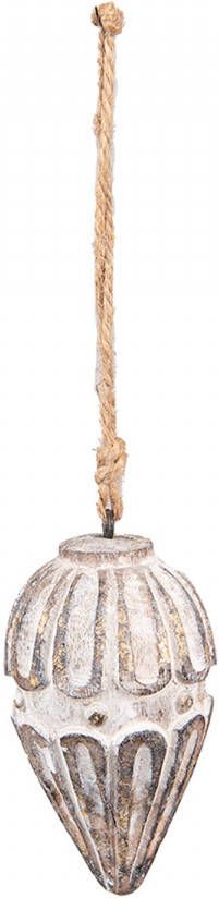 Clayre & Eef Hanger Ø 6x11 Cm Beige Bruin Hout Woondecoratie Ornament Decoratie Hanger Beige Woondecoratie Ornament