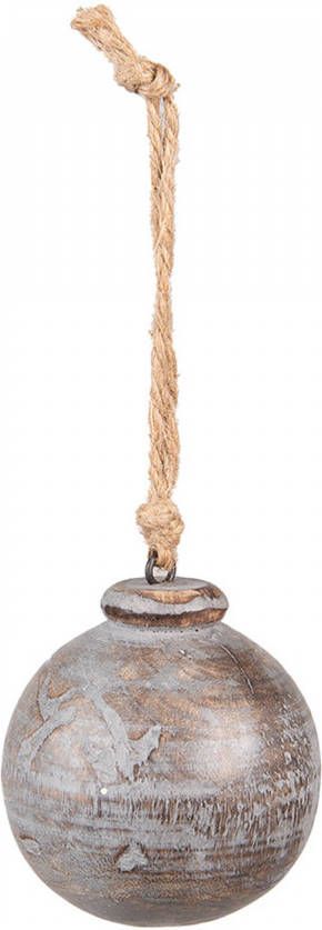 Clayre & Eef Hanger Ø 8 Cm Grijs Bruin Hout Woondecoratie Ornament Decoratie Hanger Grijs Woondecoratie Ornament