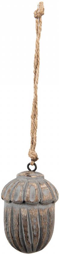 Clayre & Eef Hanger Eikel Ø 5x8 Cm Grijs Bruin Hout Woondecoratie Ornament Decoratie Hanger Grijs Woondecoratie