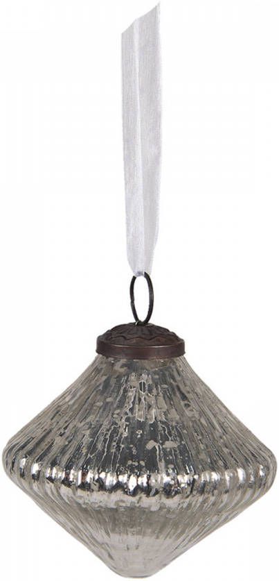 Clayre & Eef Kerstbal Ø 6 Cm Zilverkleurig Glas Kerstdecoratie Kerstversiering Kerstboomversiering Zilverkleurig