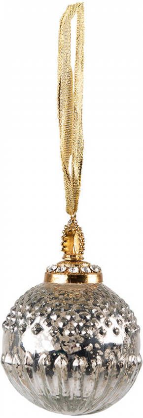 Clayre & Eef Kerstbal Ø 7 Cm Zilverkleurig Glas Kerstdecoratie Kerstversiering Kerstboomversiering Zilverkleurig