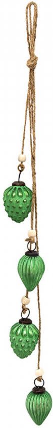 Clayre & Eef Kerstballen Set Van 4 Ø 5 Cm/70 Cm Groen Glas Decoratie Hanger Kerstversiering Kerstdecoratie Groen