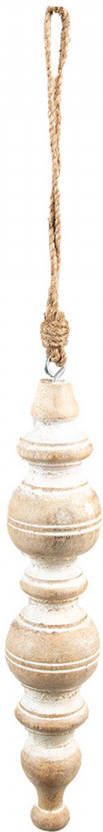 Clayre & Eef Kersthanger Ø 5x23 Cm Beige Wit Hout Kerstbal Kersversiering Kerstboomversiering Beige Kerstbal