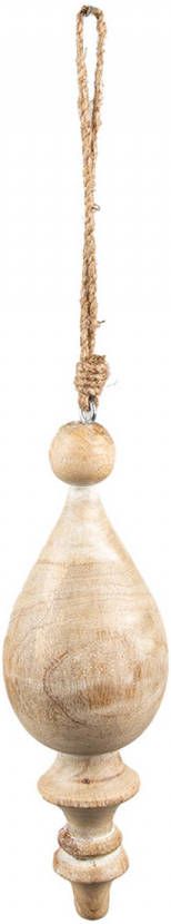 Clayre & Eef Kersthanger Ø 7x23 Cm Beige Hout Kerstbal Kersversiering Kerstboomversiering Beige Kerstbal Kersversiering