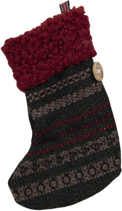 Clayre & Eef Kerstsok Decoratie 17 Cm Groen Rood Synthetisch Kerstsok Hanger Groen Kerstsok Hanger