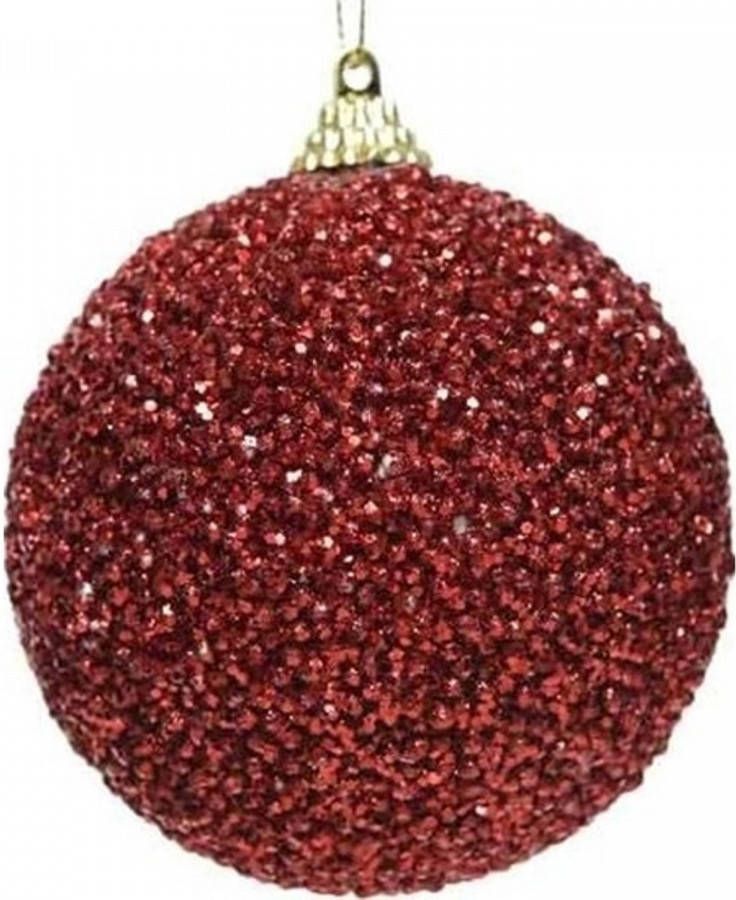 Decoris 1x Kerst Rode Glitter/kralen Kerstballen 8 Cm Kunststof Onbreekbare Kerstballen Kerstboomversiering Rood