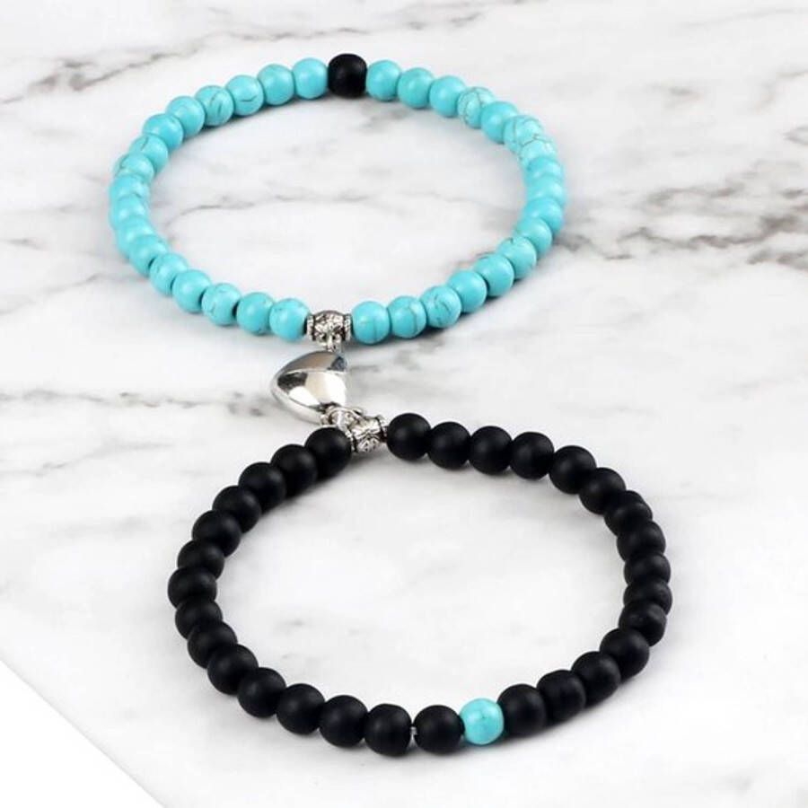 Horend Goed Armband Set Met Magneet Koppel Armband Turquoise Zwart Kralen Romantisch Cadeau Vriendschap Armband