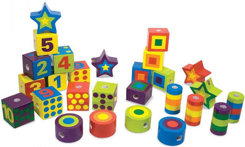 Melissa & Doug houten cijfers en figuren kralenset