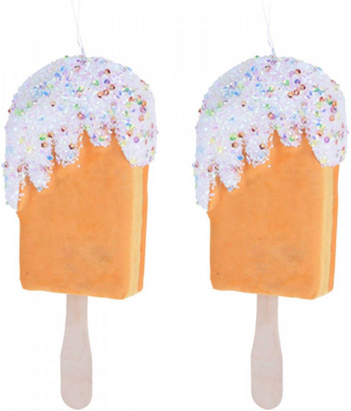 Merkloos 2x Kersthangers/ornamenten Oranje Kunststof Ijsjes 18 Cm Kersthangers