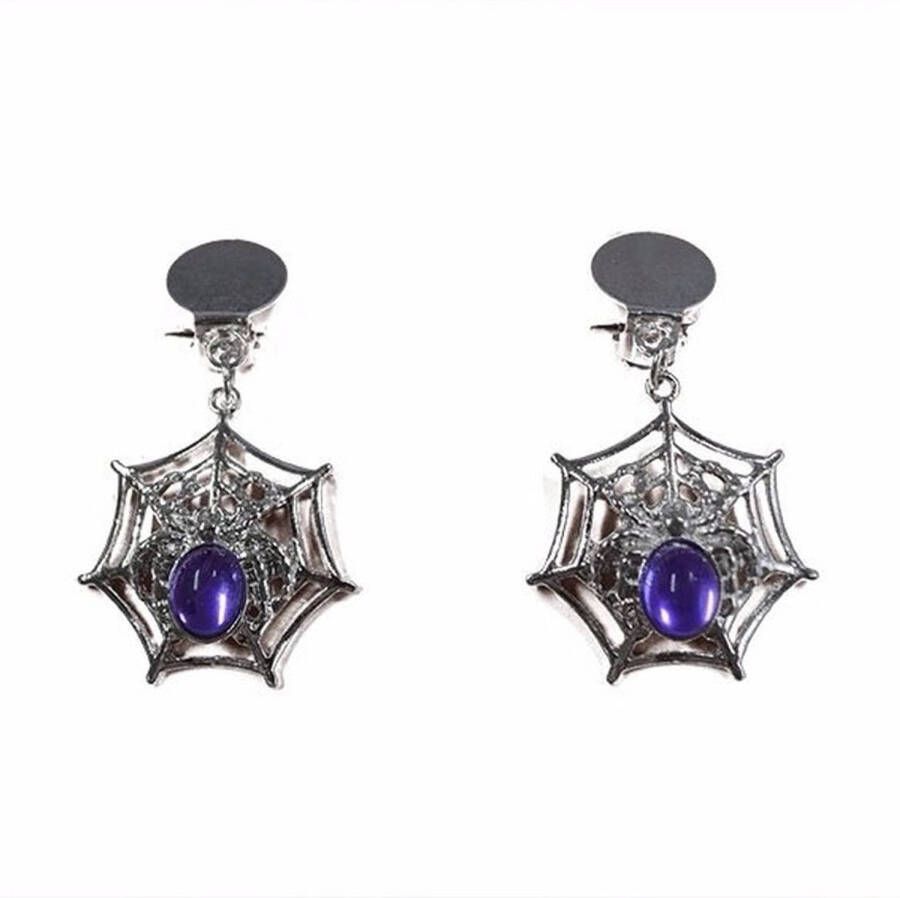 Merkloos Halloween Spinnenweb Oorbellen Clip on Zilver/paars Verkleedsieraden