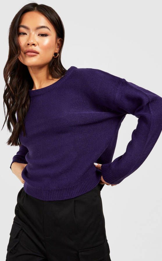 boohoo Basic Boxy Trui Met Crewneck, Purple
