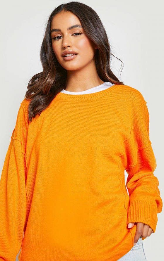 boohoo Basic Trui Met Naaddetail, Orange