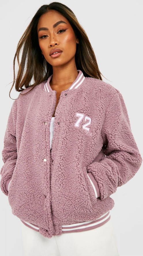boohoo Faux Fur Teddy Bomberjack, Purple
