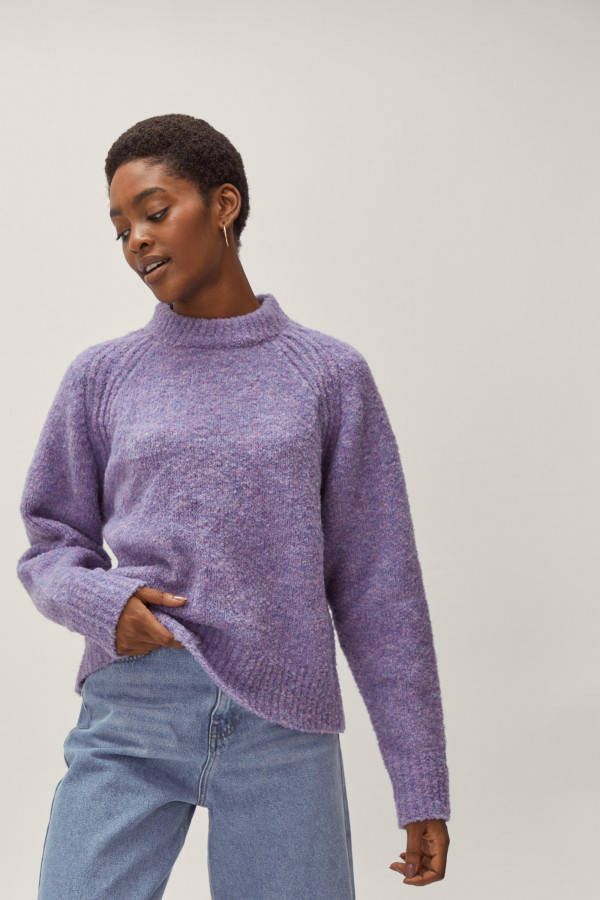 boohoo Gebreide Bouclé, Trui Met Hoge Hals En Lange Mouwen, Purple