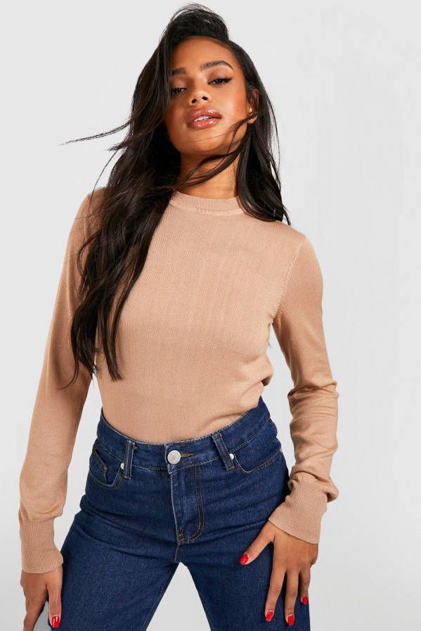boohoo Gebreide Trui Met Crewneck, Camel