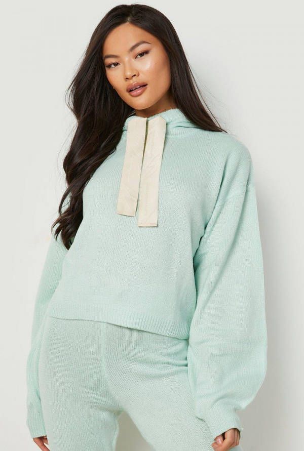 boohoo Gebreide Woman Hoodie Met Strik, Mint
