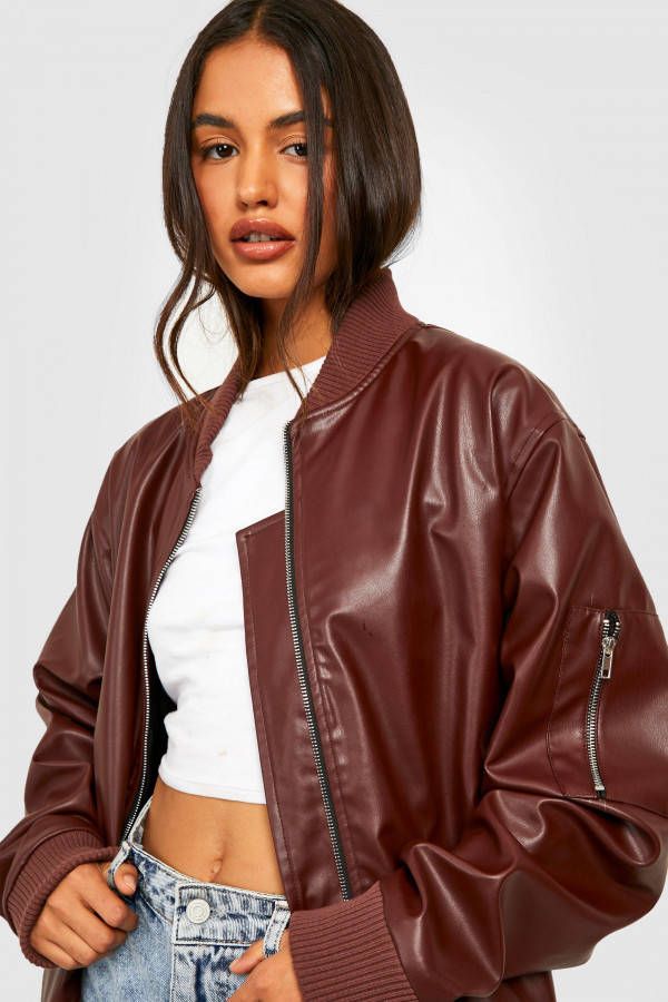 boohoo Oversized Nepleren Bomberjack, Plum