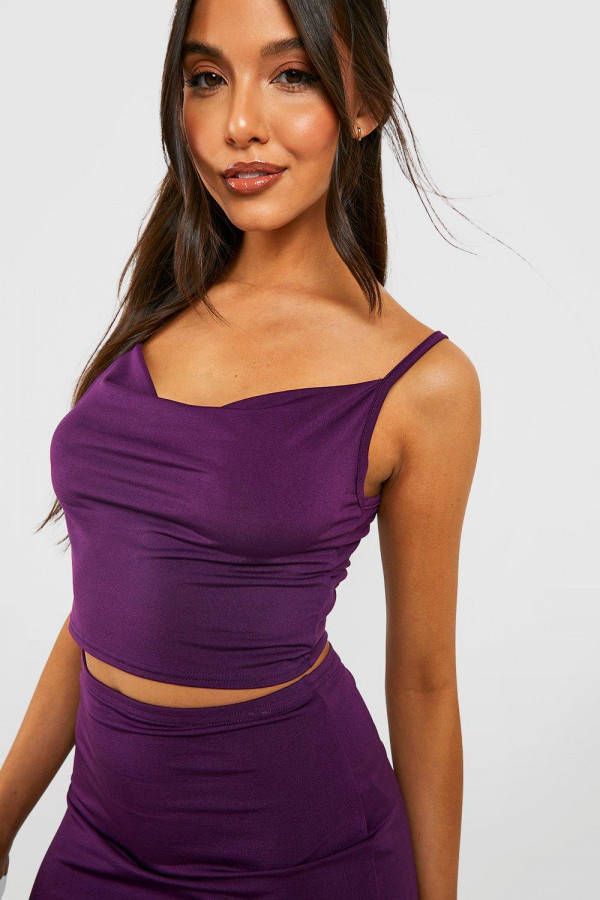 boohoo Strak Hemdje Met Textuur En Waterval Hals, Purple