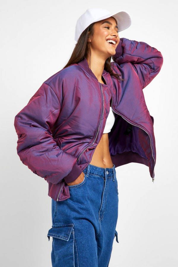 boohoo Two Tone Bomberjack Met Geplooide Mouwen, Purple