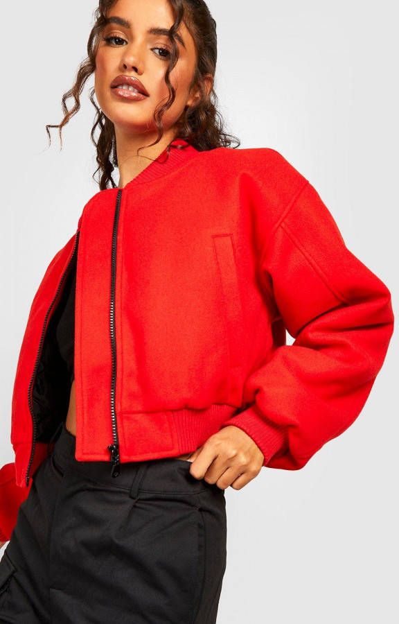 boohoo Wollen Bomberjack Met Naaddetail, Red