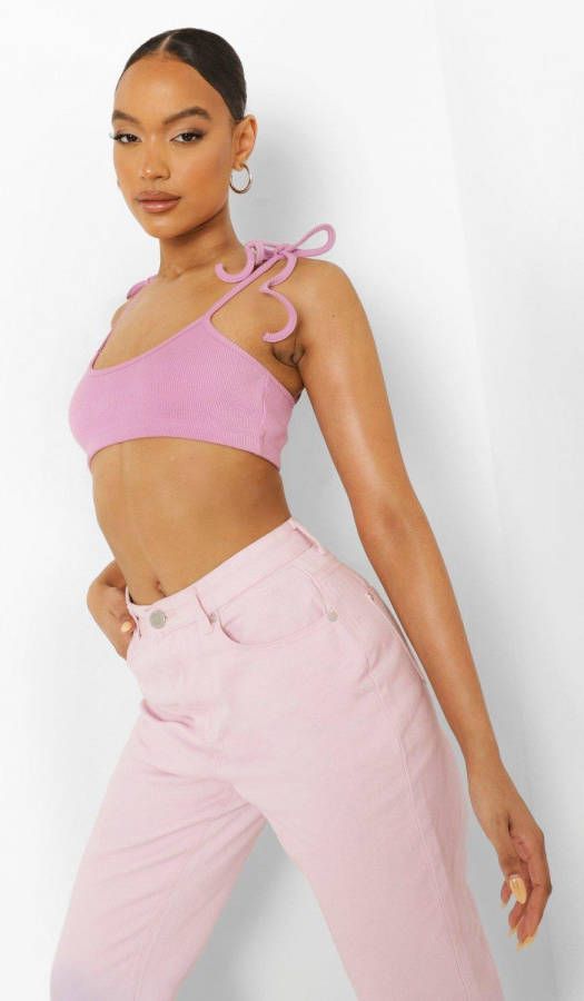 boohoo Zwaar Geribbelde Bralette Met Ceintuur, Violet