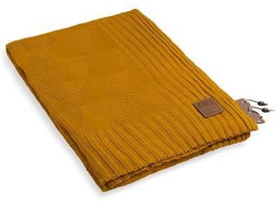Knit Factory Jay Gebreid Plaid Woondeken Oker 160x130 cm