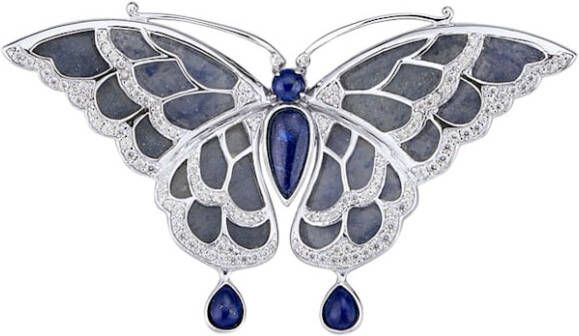 KLiNGEL Broche Vlinder met lapis lazuli en blauwe kwartsen Zilverkleur
