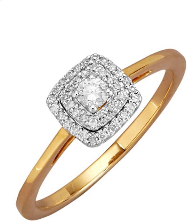 KLiNGEL Damesring met briljant en diamanten, 9 kt. Goudkleur