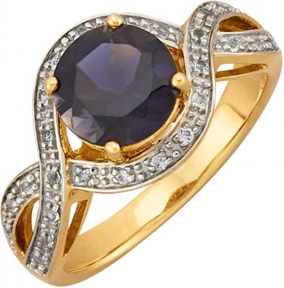 KLiNGEL Damesring met ioliet en wittopazen Goudkleur