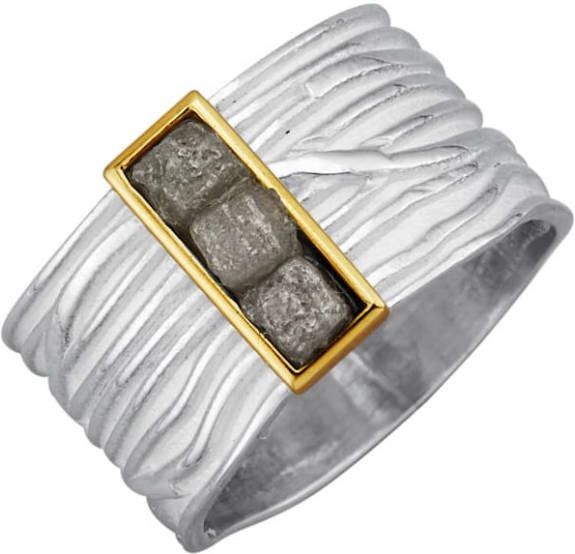 KLiNGEL Damesring met ruwe diamanten Zilverkleur