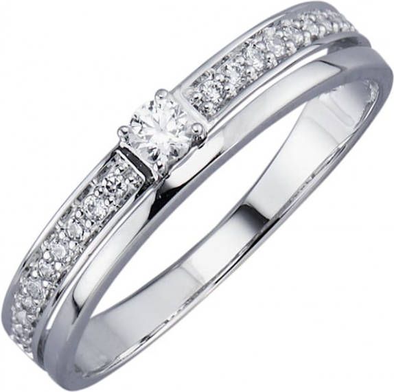 KLiNGEL Damesring met synth. zirkonia's Witgoudkleur