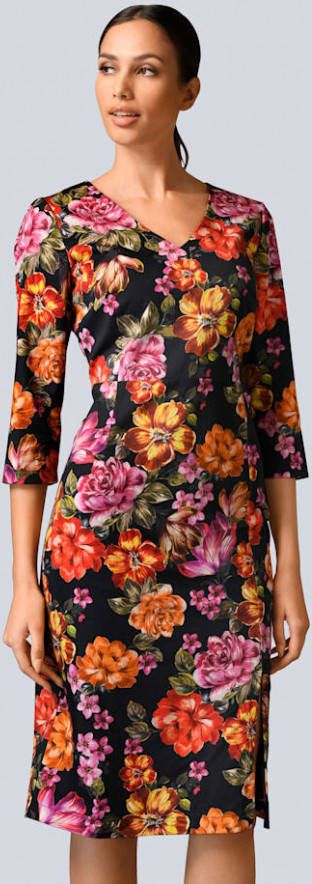 alba moda Jurk van stijlvol katoenmateriaal met stretch Rood/Oranje/Lila/Zwart