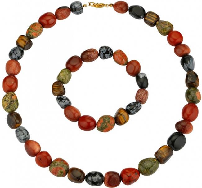 KLiNGEL 2 delige set ketting en armband met edelstenen Multicolor