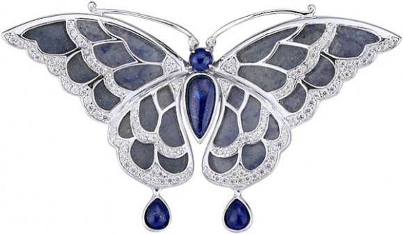 KLiNGEL Broche Vlinder met lapis lazuli en blauwe kwartsen Zilverkleur online kopen