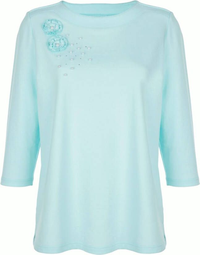 Paola Sweatshirt met kraaltjes en siersteentjes Turquoise