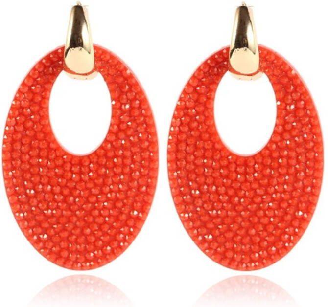 Cilla Jewels Ovale dames oorbellen Rood Goudkleurig