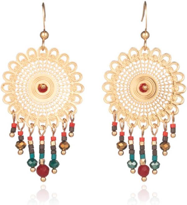 Deja Jewels Dames oorbellen oorhangers rond met multicolor kraaltjes