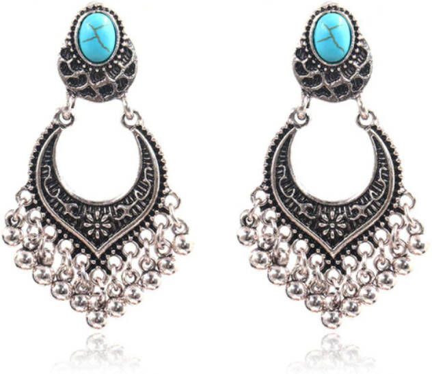 Deja Jewels Dames oorhangers Ibiza zilverkleurig turquoise met zilverkleurige kraaltjes