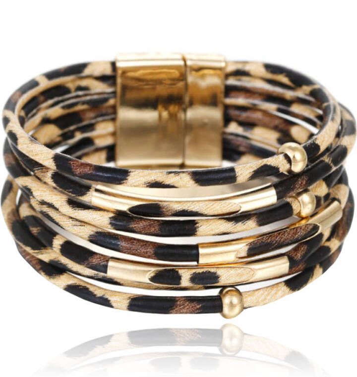 Deja Jewels Dierenprint multilayer dames armband in de kleuren goud en wit