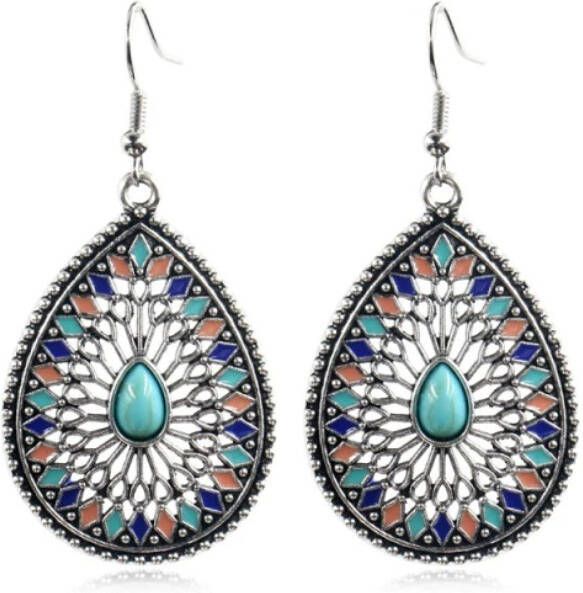 Deja Jewels Druppelvormige Bohemian multicolor oorbellen met turquoise