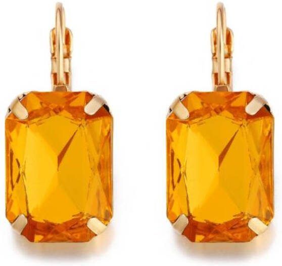 Deja Jewels Goudkleurige oorbellen voor dames met een grote oranje steen