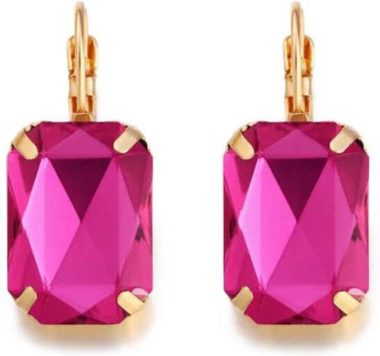 Deja Jewels Goudkleurige oorbellen voor dames met een grote paarse steen