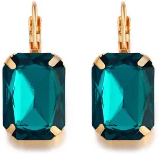 Deja Jewels Goudkleurige oorbellen voor dames met een grote turquoise steen
