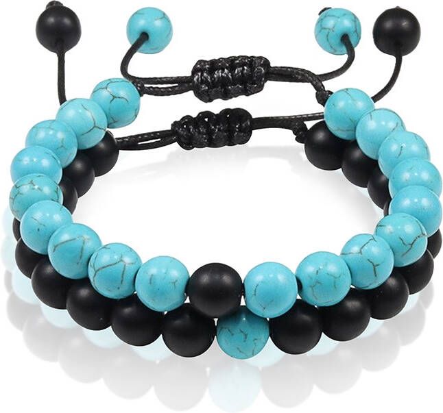 Memphis Kralen armbanden set Verstelbaar Matte Agaat Turkoois